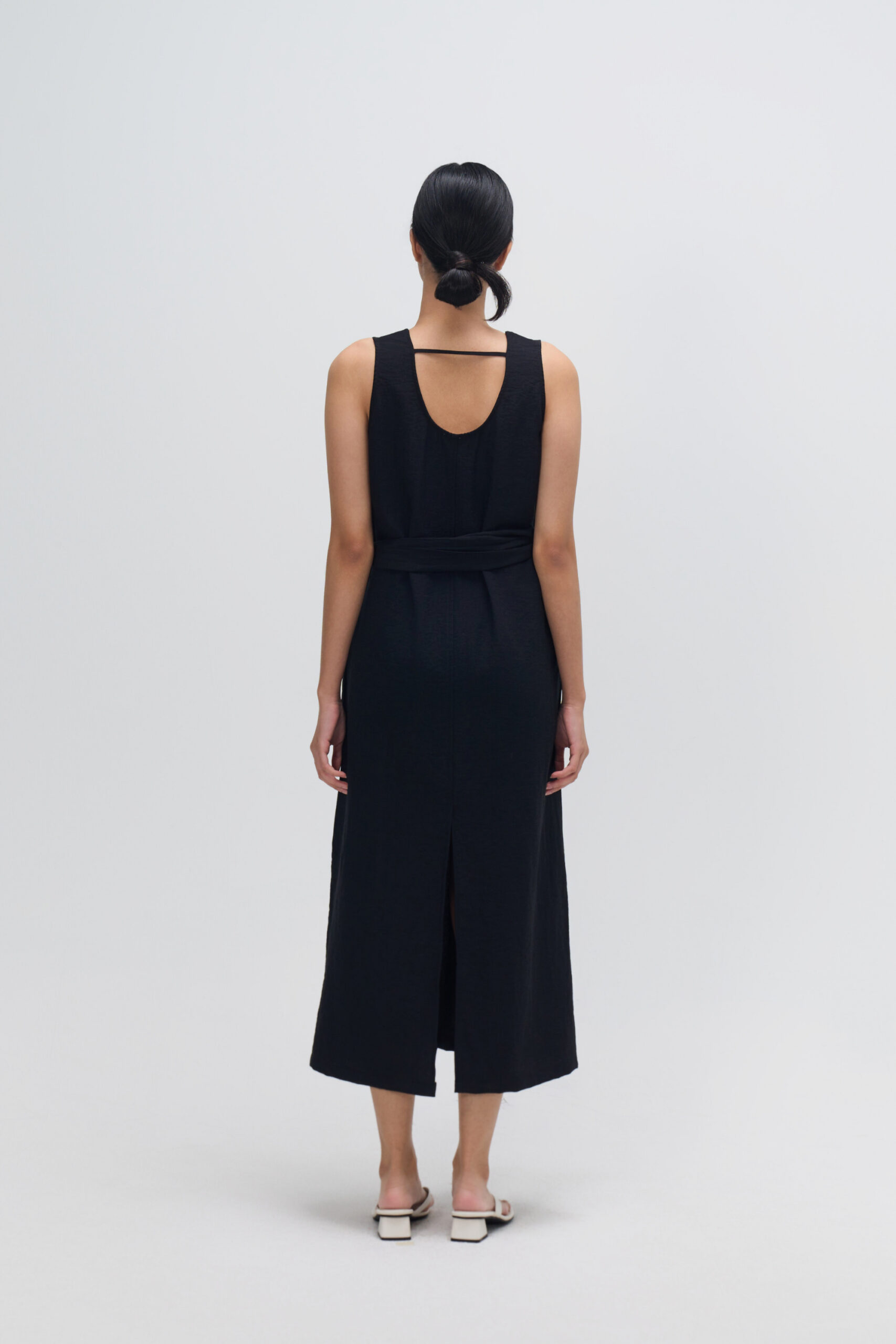 Waist Draped Maxi Tank Dress (Black) 3