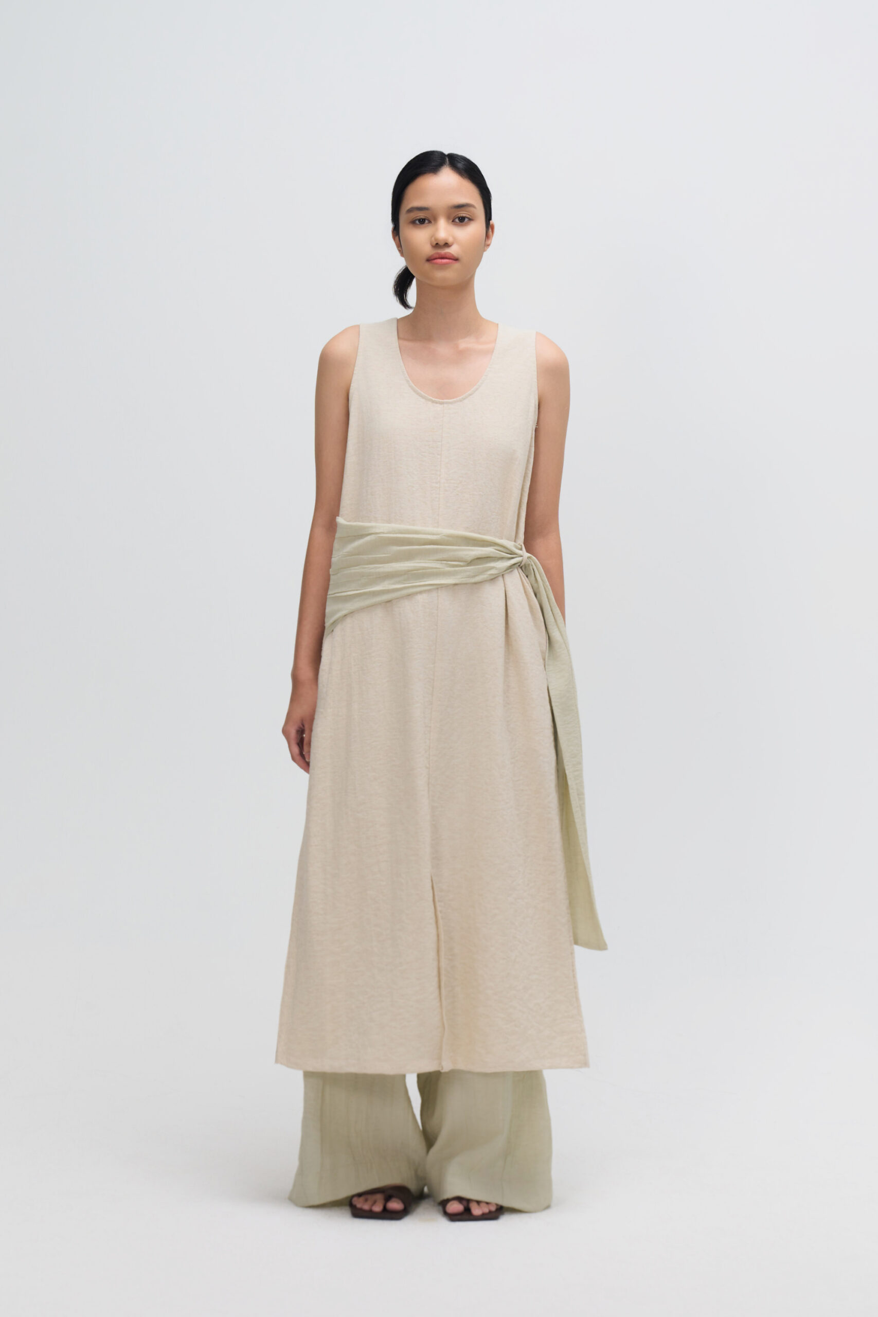 Waist Draped Maxi Tank Dress (Oat)_(2)