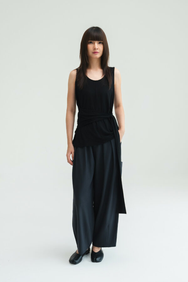 Waist Drape Tank Top (Black)