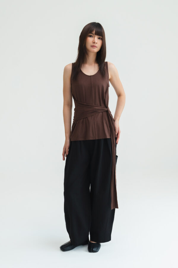 Waist Drape Tank Top (Red Brown)