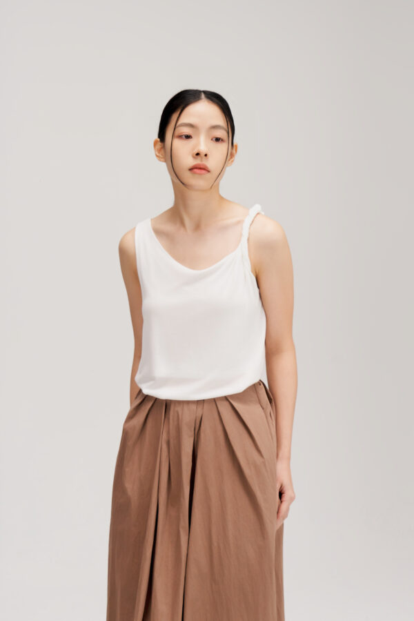 Lyocell Knit Twisted Shoulder Tank Top (White)