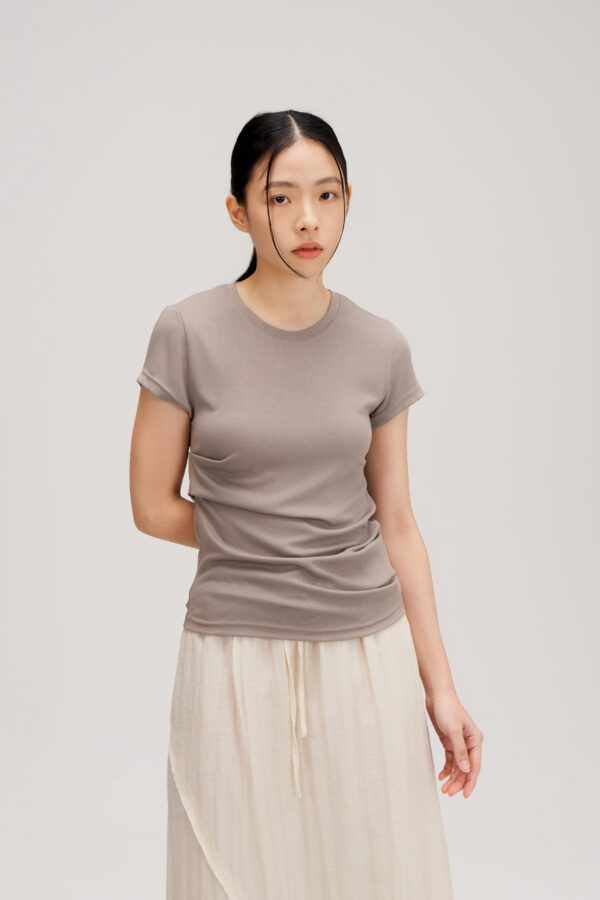 Butter Knit Side Pleated Baby Tee (Grey)
