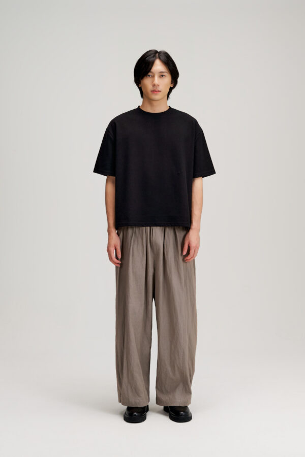 Gender Neutral Boxy Crop Waffle Tee (Black)