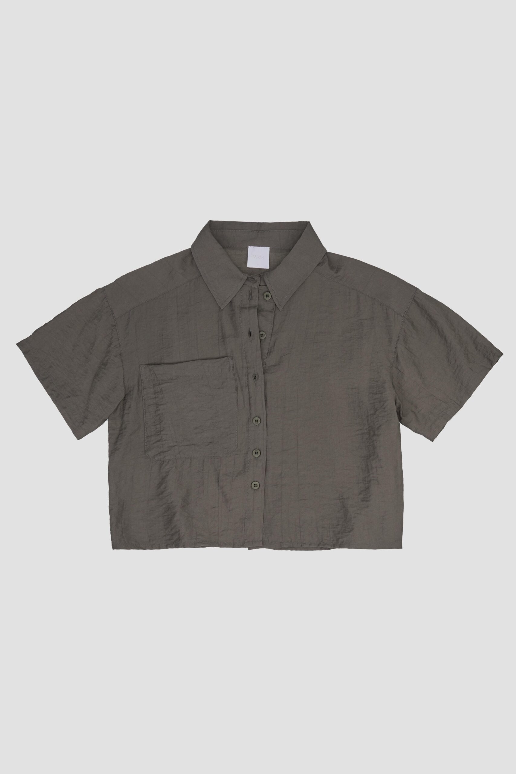 Drape Neck Short-Sleeve Crop Shirt (DG) F