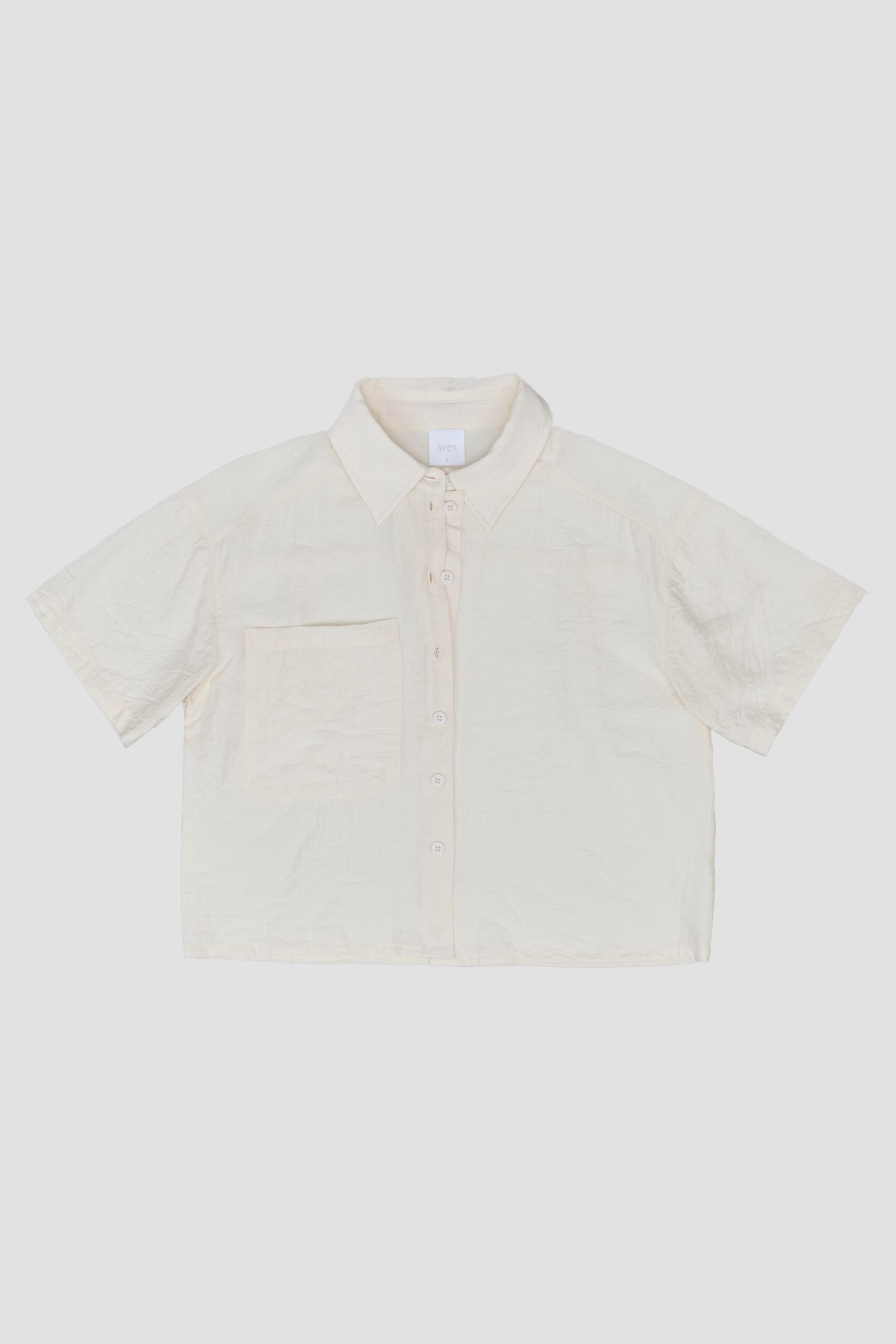 Drape Neck Short-Sleeve Crop Shirt (OWT) F