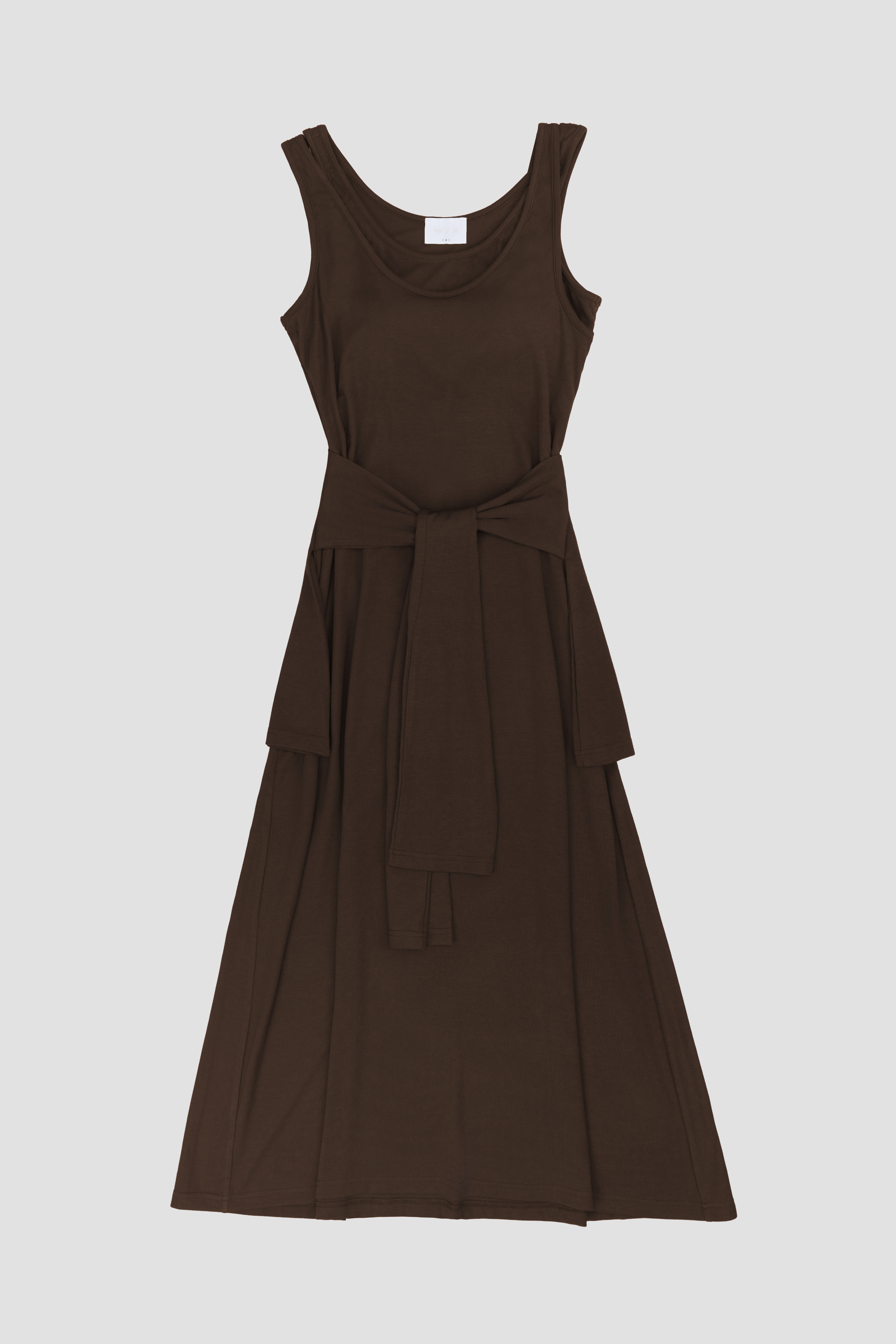 WES x SO | Waist Tie Tank Bra Dress (Brown) - Front