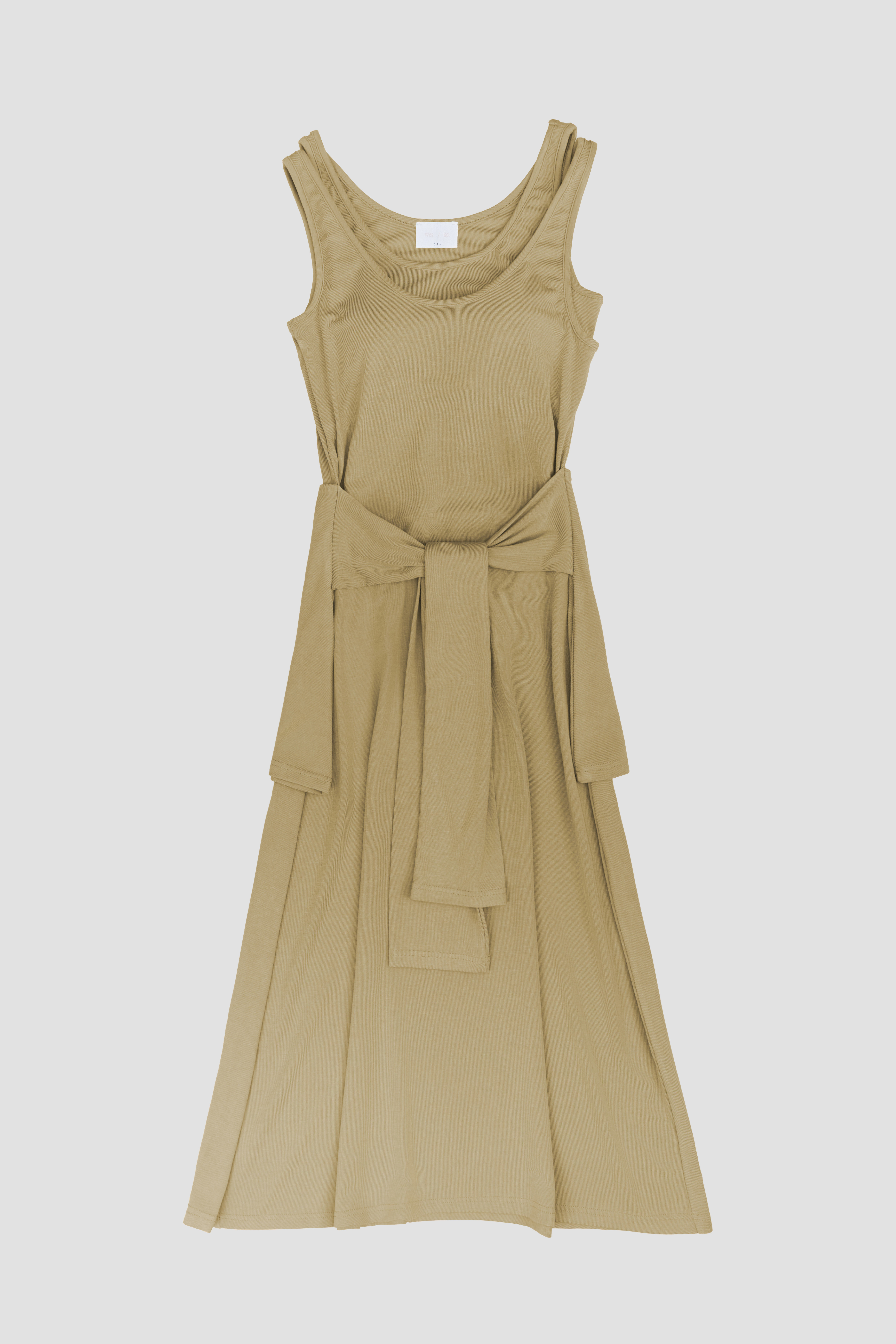 WES x SO | Waist Tie Tank Bra Dress (Khaki) - Front