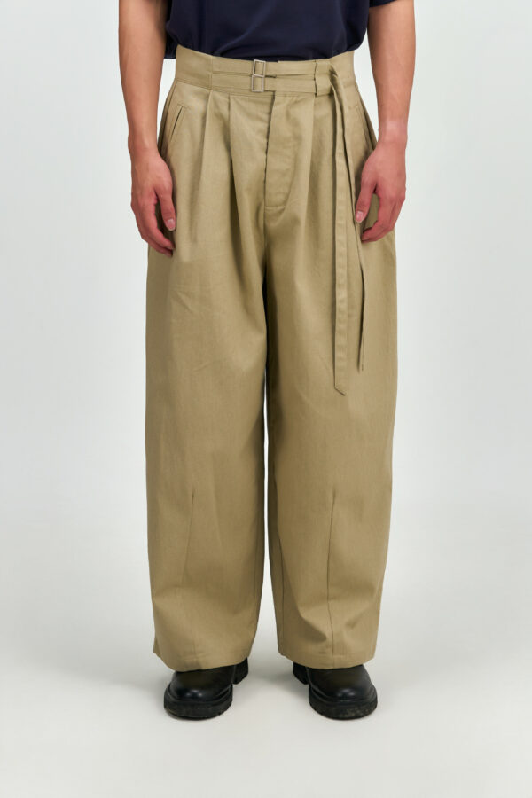 Gender Neutral Double Belted Long Trousers (Beige)
