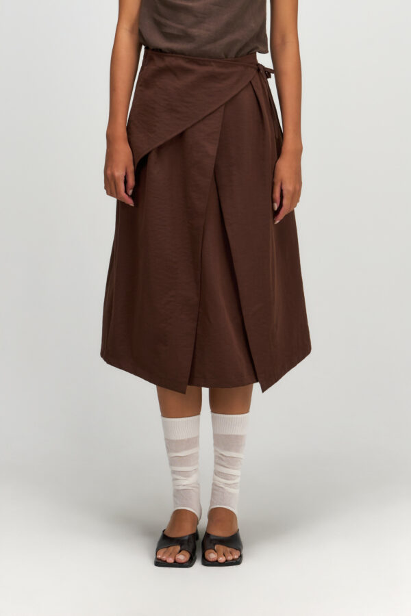 Waist Bandeu Layering Skirt - Midi (Brown)