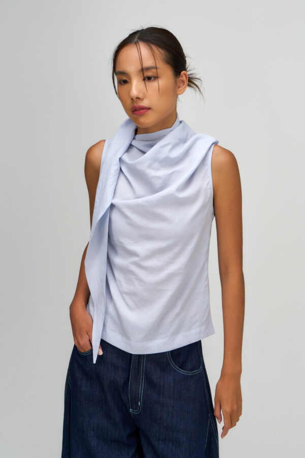 Triangle Neck-Scarf Tank Top (Blue)