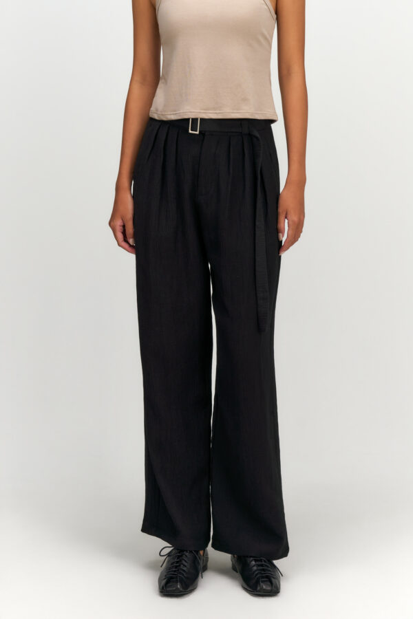 Tri Pleated Belted Trousers (Black)