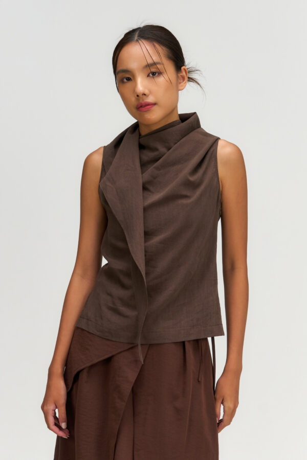 Triangle Neck-Scarf Tank Top (Brown)
