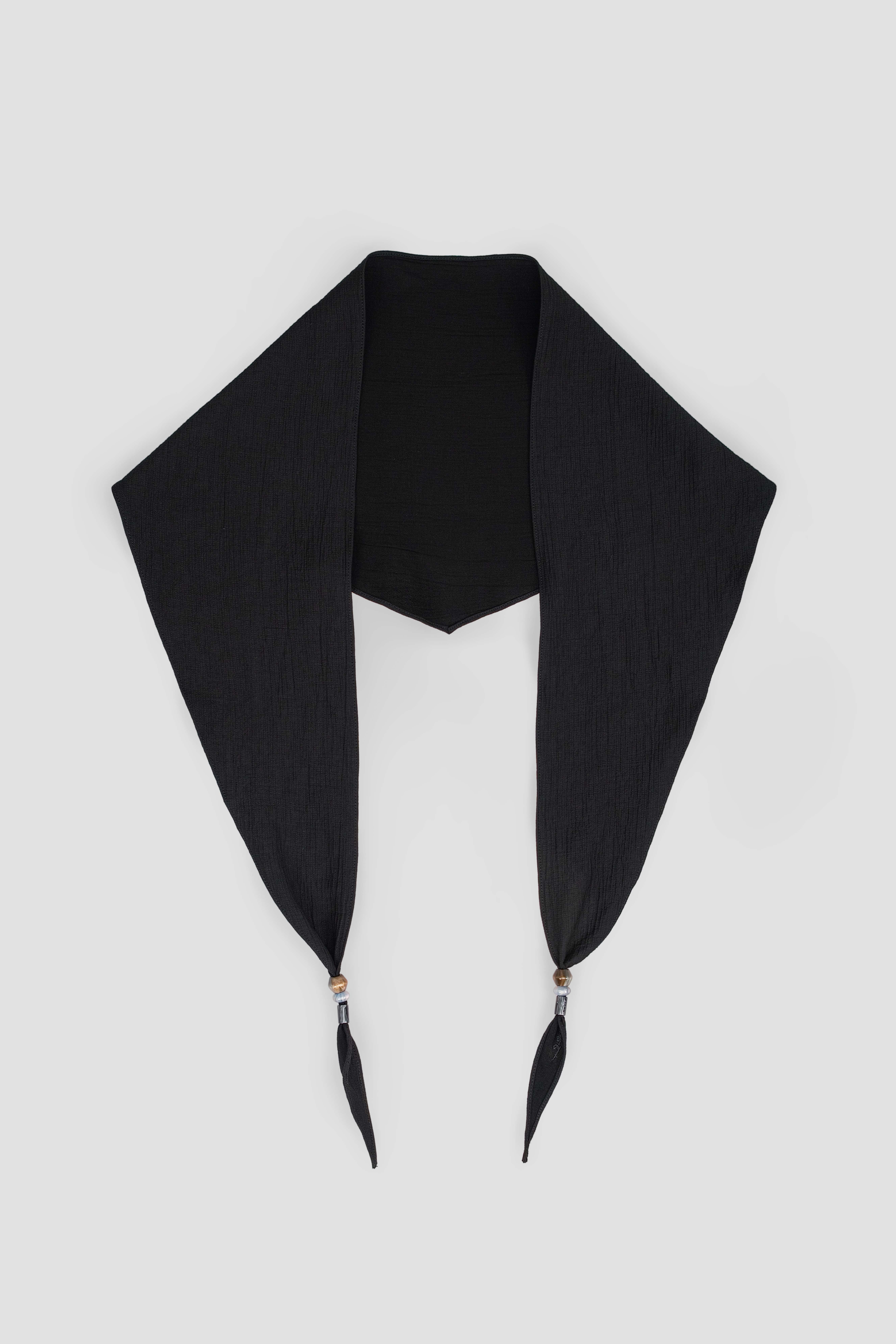 Long Tri Beaded Scarf (Black) 1