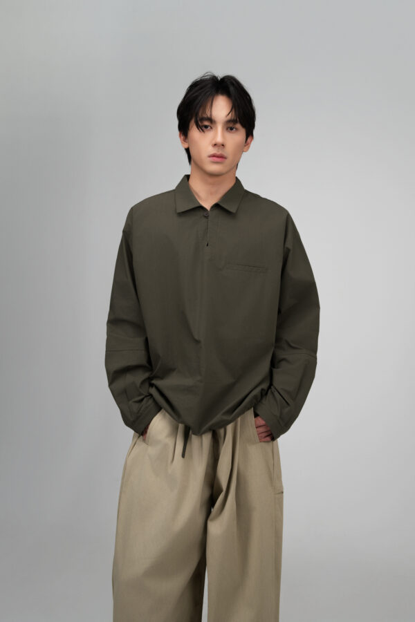 Gender Neutral Skipper Collar Long Sleeve Shirt (Forest)