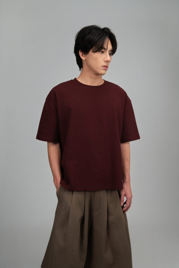 Gender Neutral Boxy Crop Waffle Tee (Maroon)